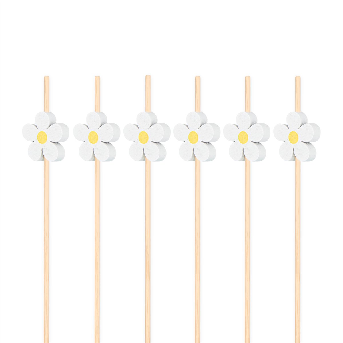 25 stk. Cocktailpinde Snacksticks Hvide margueritter blomster dekoration