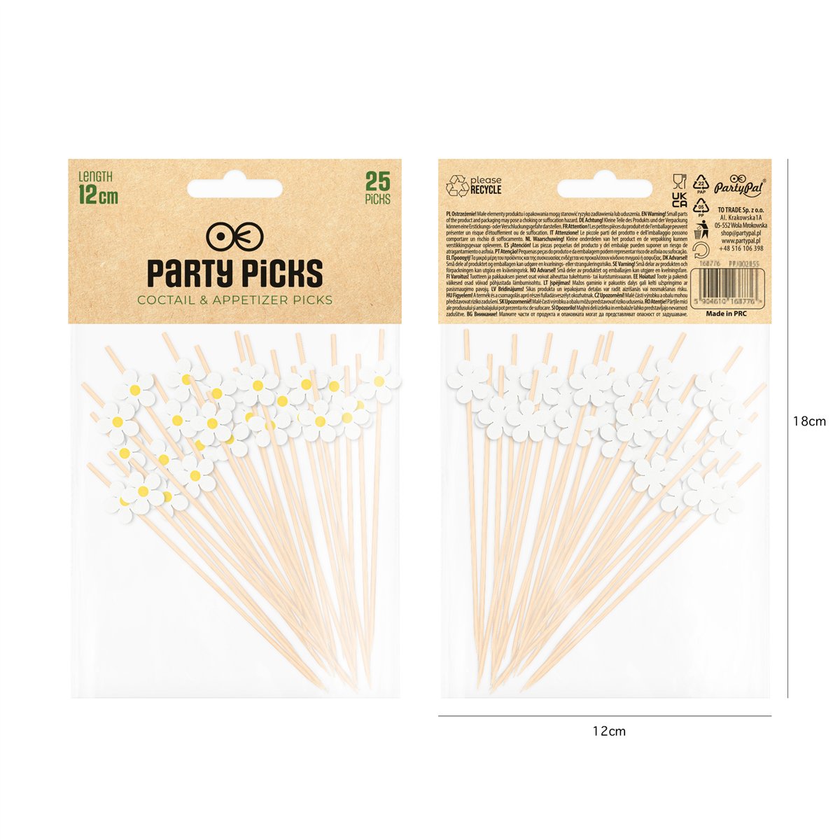 25 stk. Cocktailpinde Snacksticks Hvide margueritter blomster dekoration