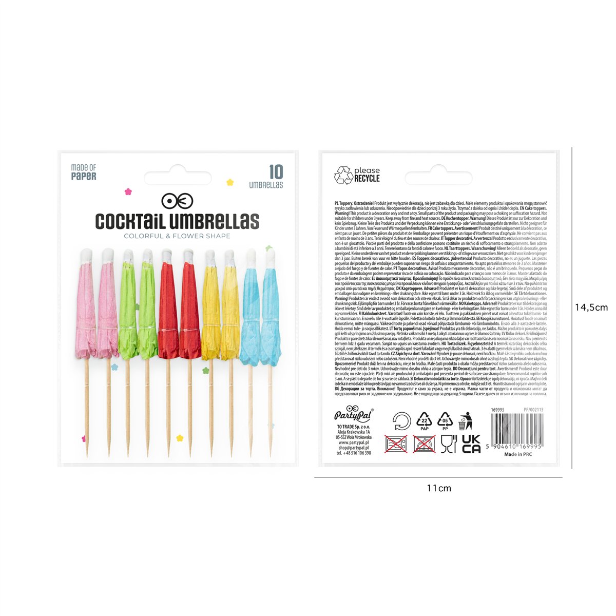 10 stk. Cocktailparaplyer Farverige cocktailparaplyer 