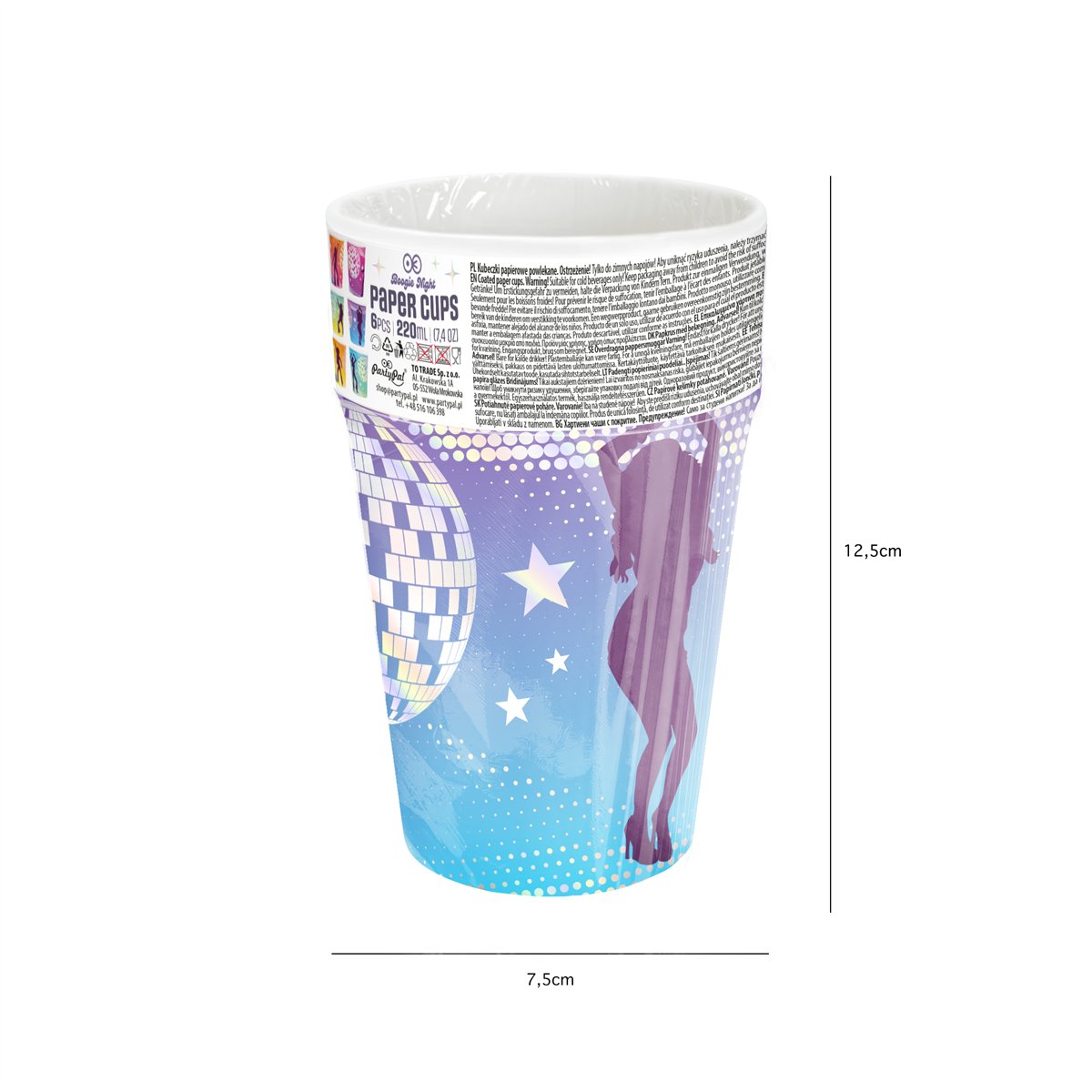 6 stk. Papkrus Disco i Glitterdesign &ndash; Til 70'er, 80'er og Diskofest