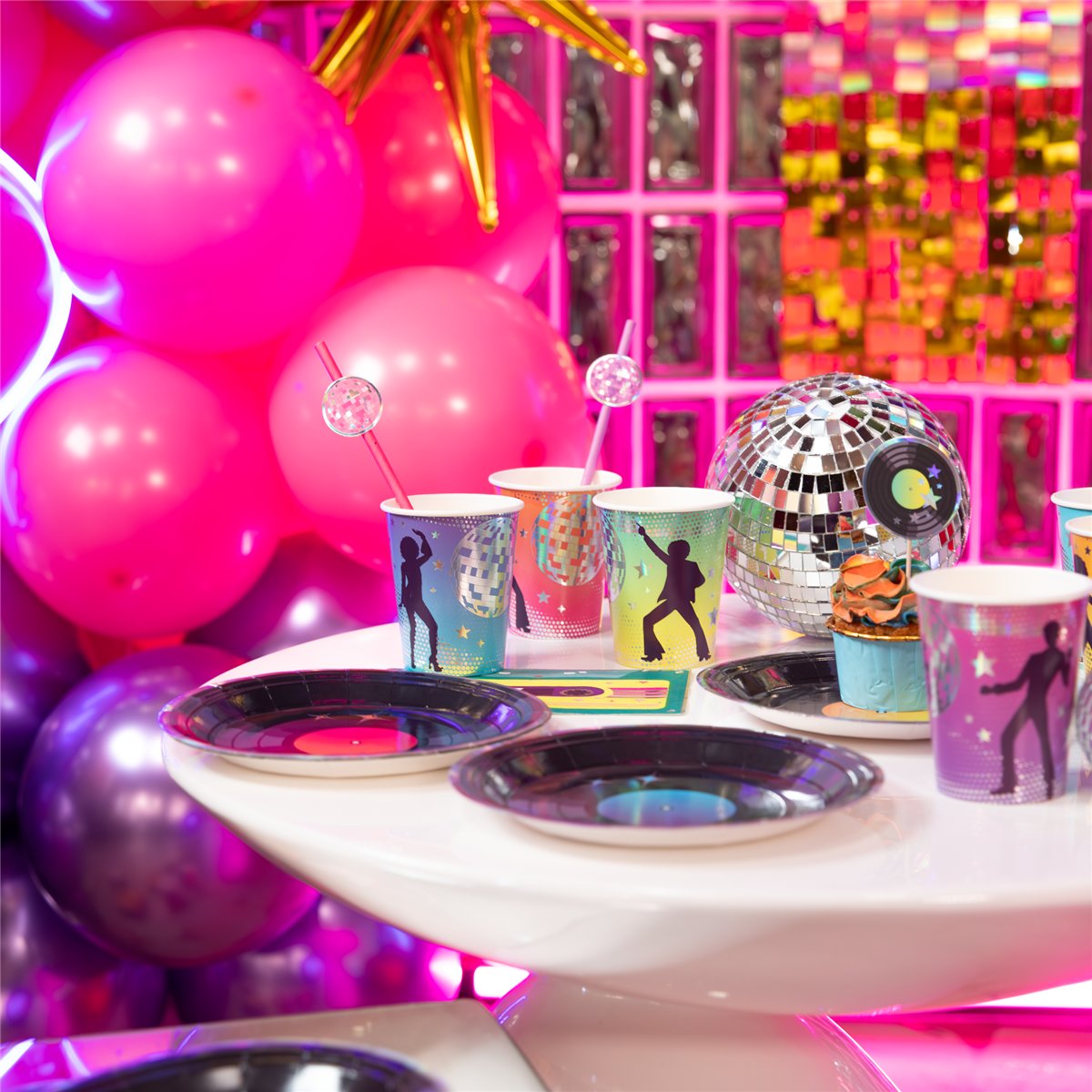 6 stk. Papkrus Disco i Glitterdesign &ndash; Til 70'er, 80'er og Diskofest