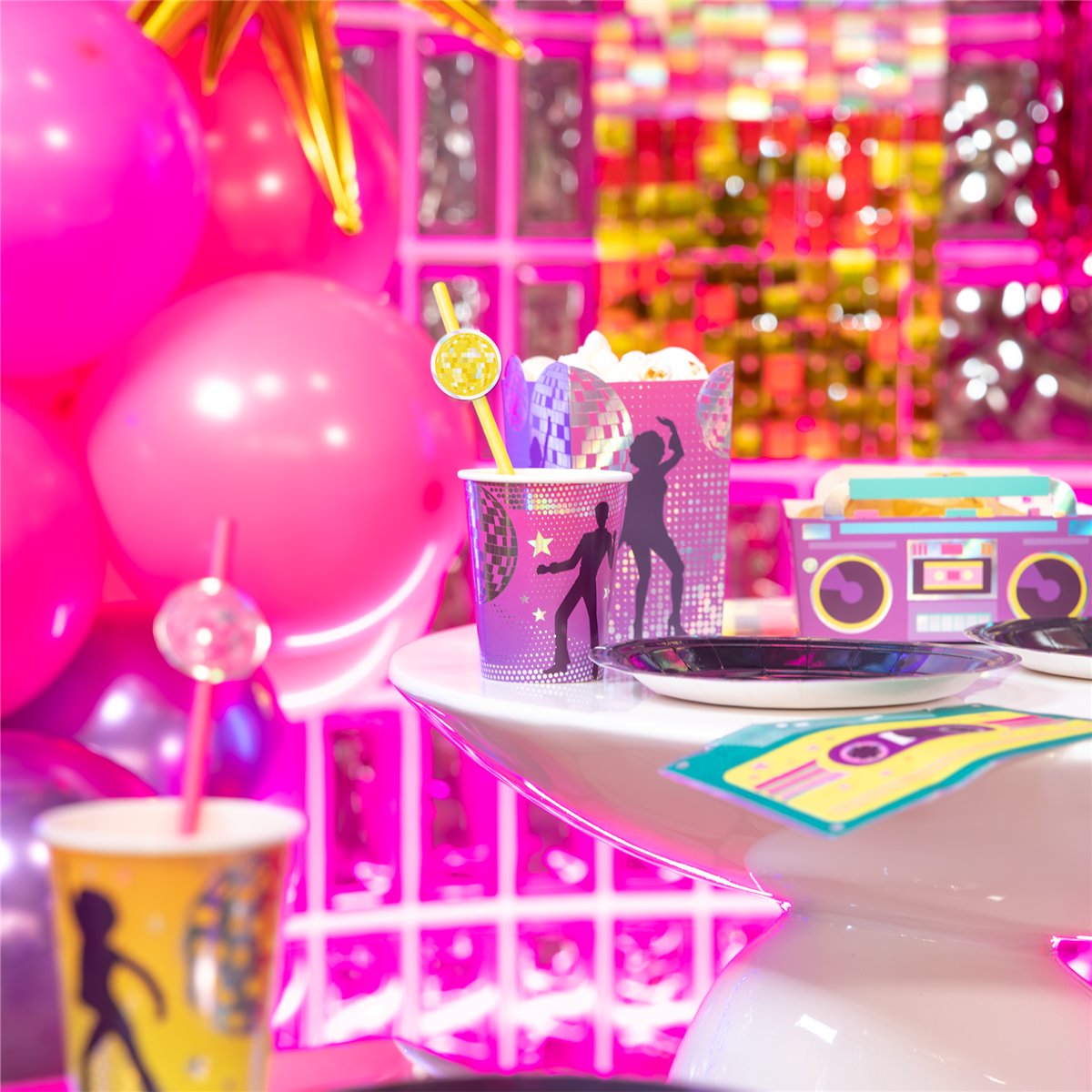 6 stk. Papkrus Disco i Glitterdesign &ndash; Til 70'er, 80'er og Diskofest