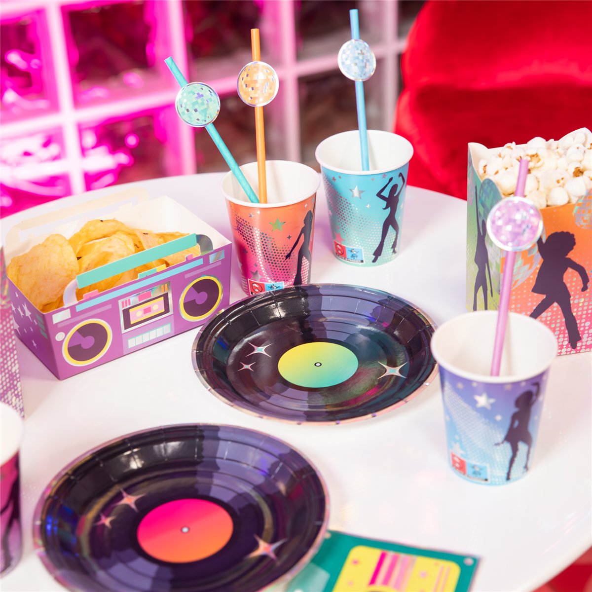 6 stk. Paptallerkner Retro LP Disco 18 cm