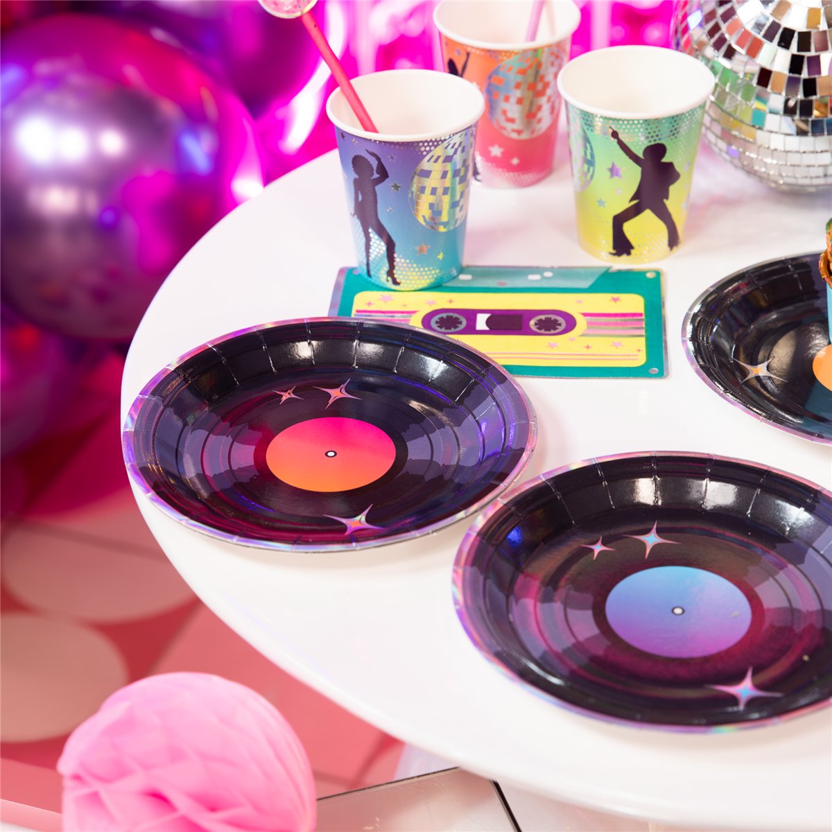6 stk. Paptallerkner Retro LP Disco 18 cm