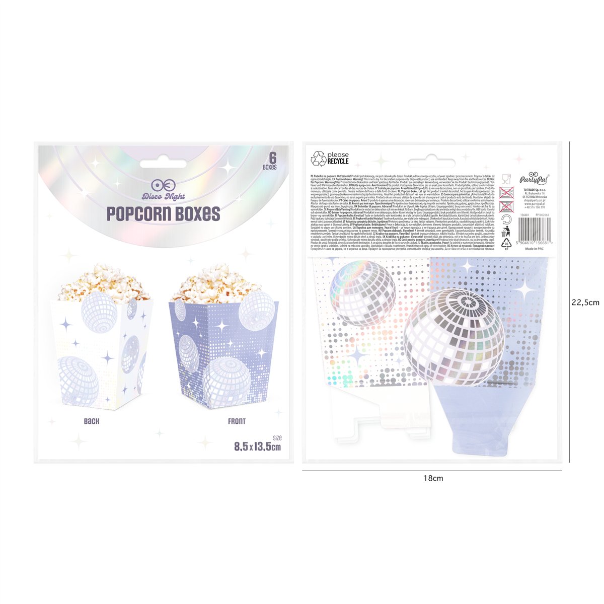6 stk. Popcornbokse med Sølv Disco-tema 6 stk. Popcornbokse med Sølv Disco-tema