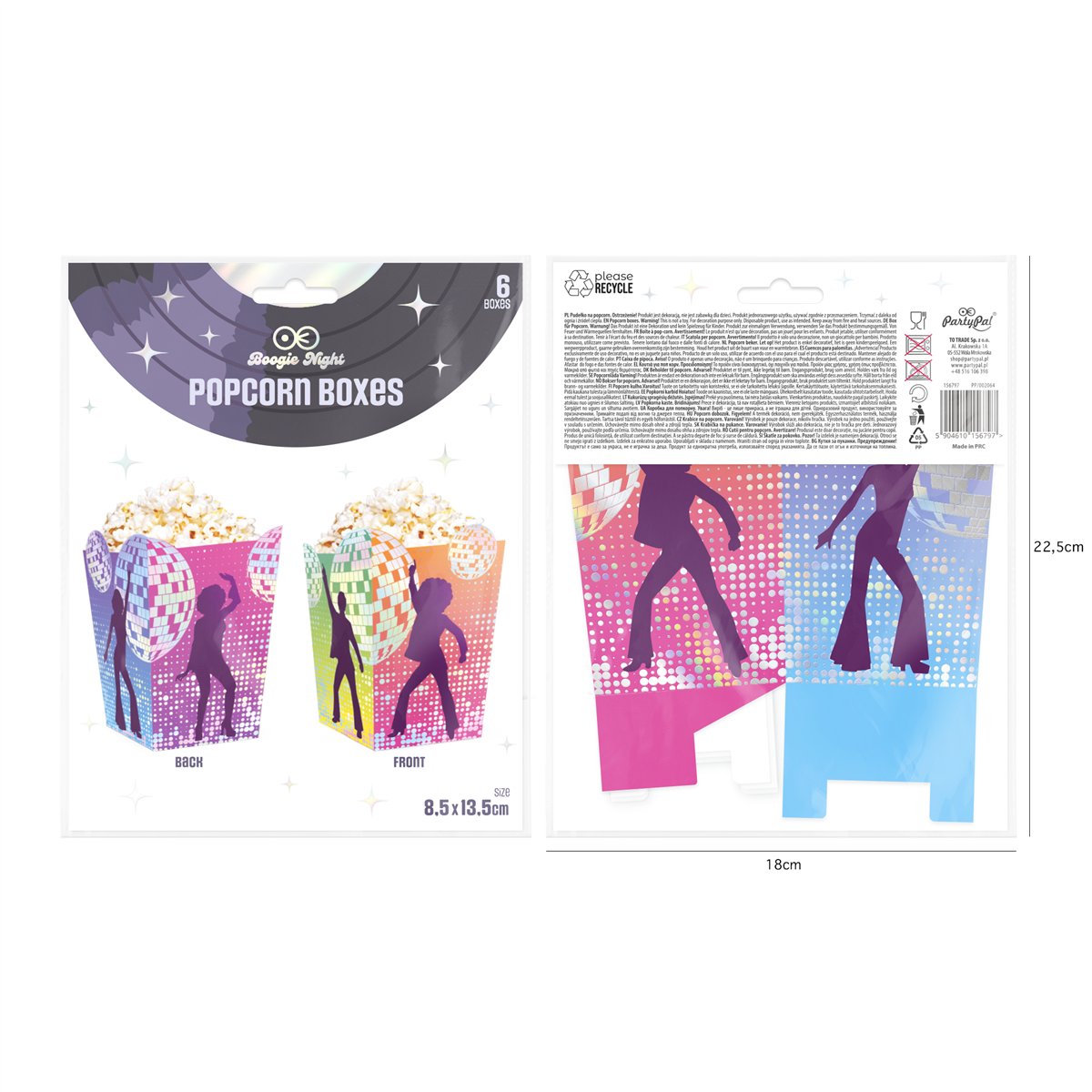6 stk. Popcornbokse med Sølv Disco-tema 6 stk. Popcornbokse med Sølv Disco-tema
