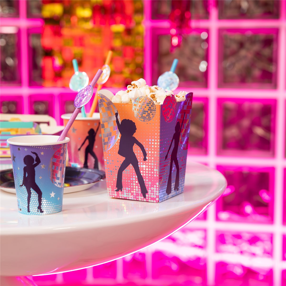 6 stk. Popcornbokse med Sølv Disco-tema 6 stk. Popcornbokse med Sølv Disco-tema