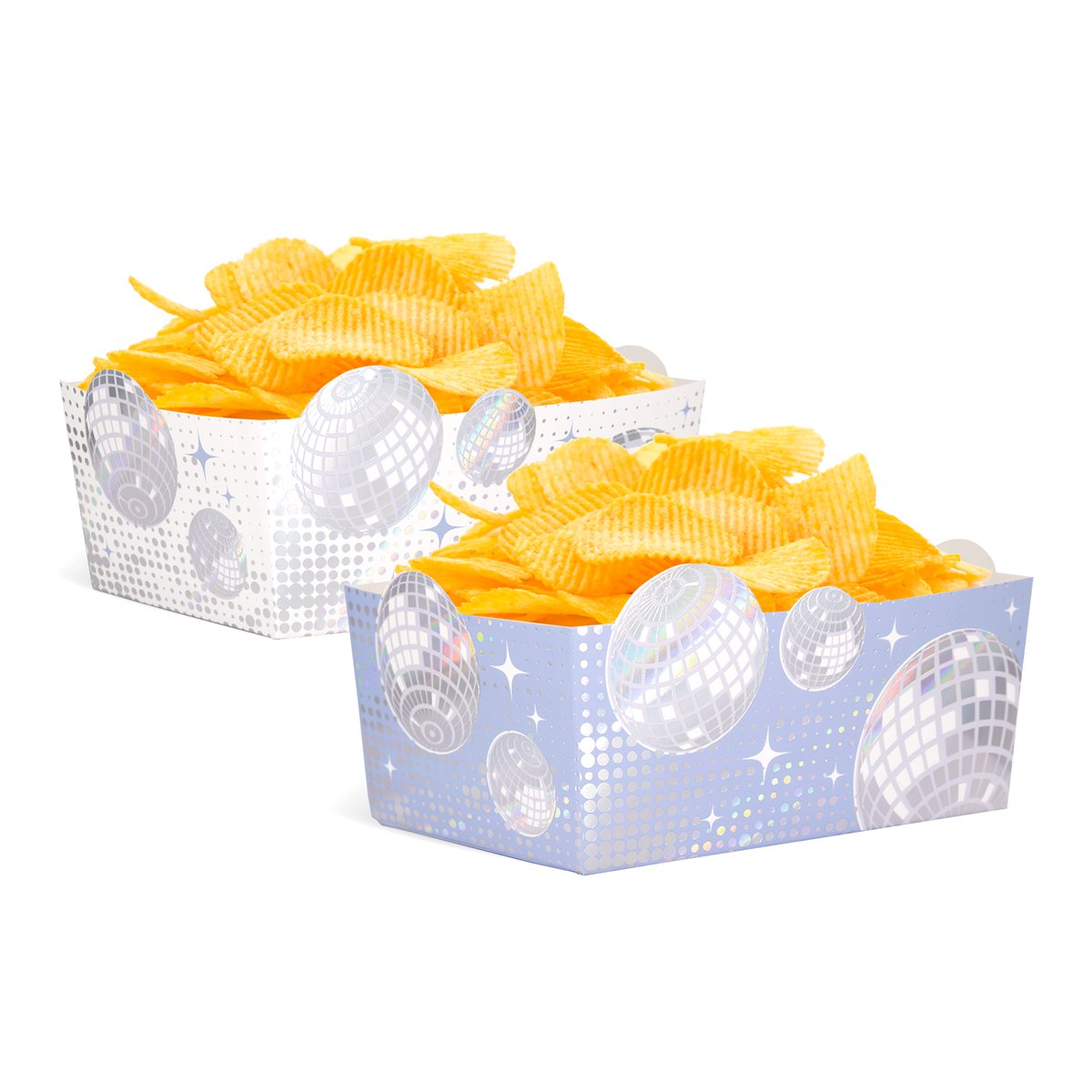 3 stk. Chipsbokse Sølv Disco chips æske 15x10cm 3 stk. Chipsbokse Sølv Disco chips æske 15x10cm
