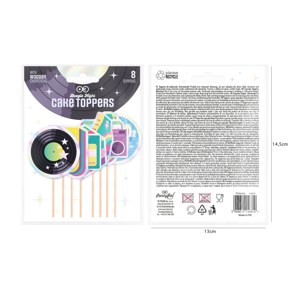 8 stk. Kagetoppere Retro Disco Toppers sæt med 8 dele 8 stk. Kagetoppere Retro Disco Toppers sæt med 8 dele