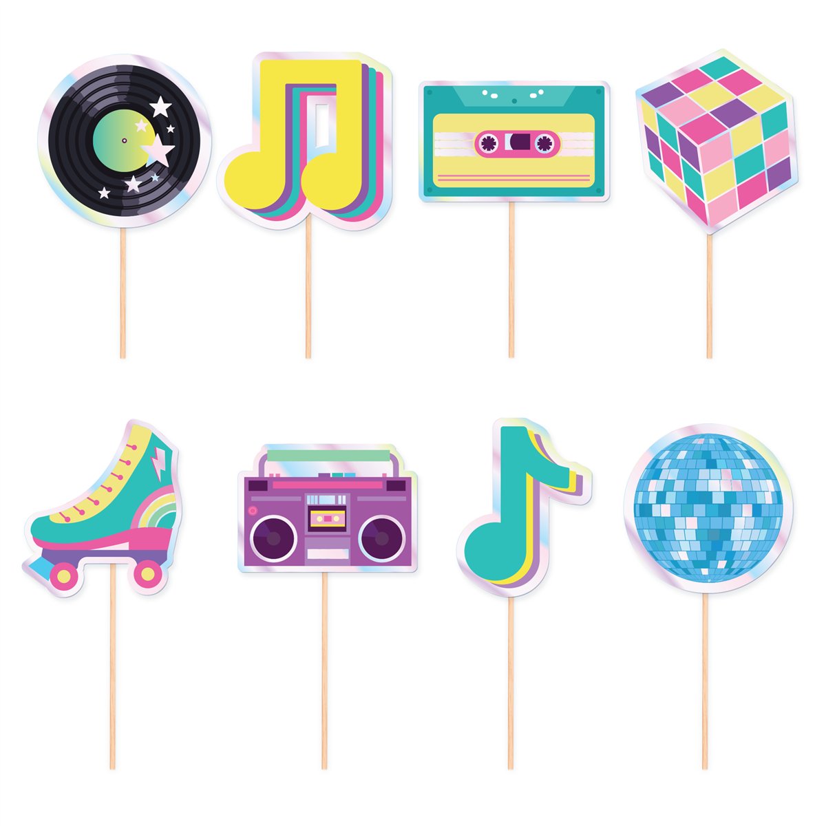 8 stk. Kagetoppere Retro Disco Toppers sæt med 8 dele 8 stk. Kagetoppere Retro Disco Toppers sæt med 8 dele