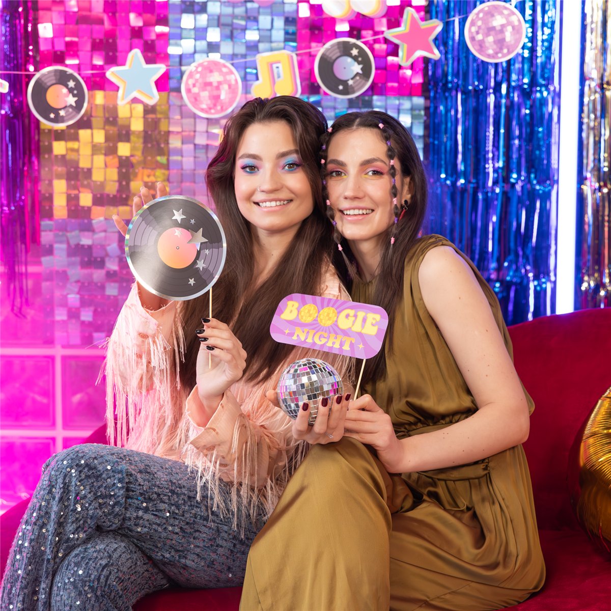 18 stk, Fotorekvisitter Retro disco fotorekvisitter