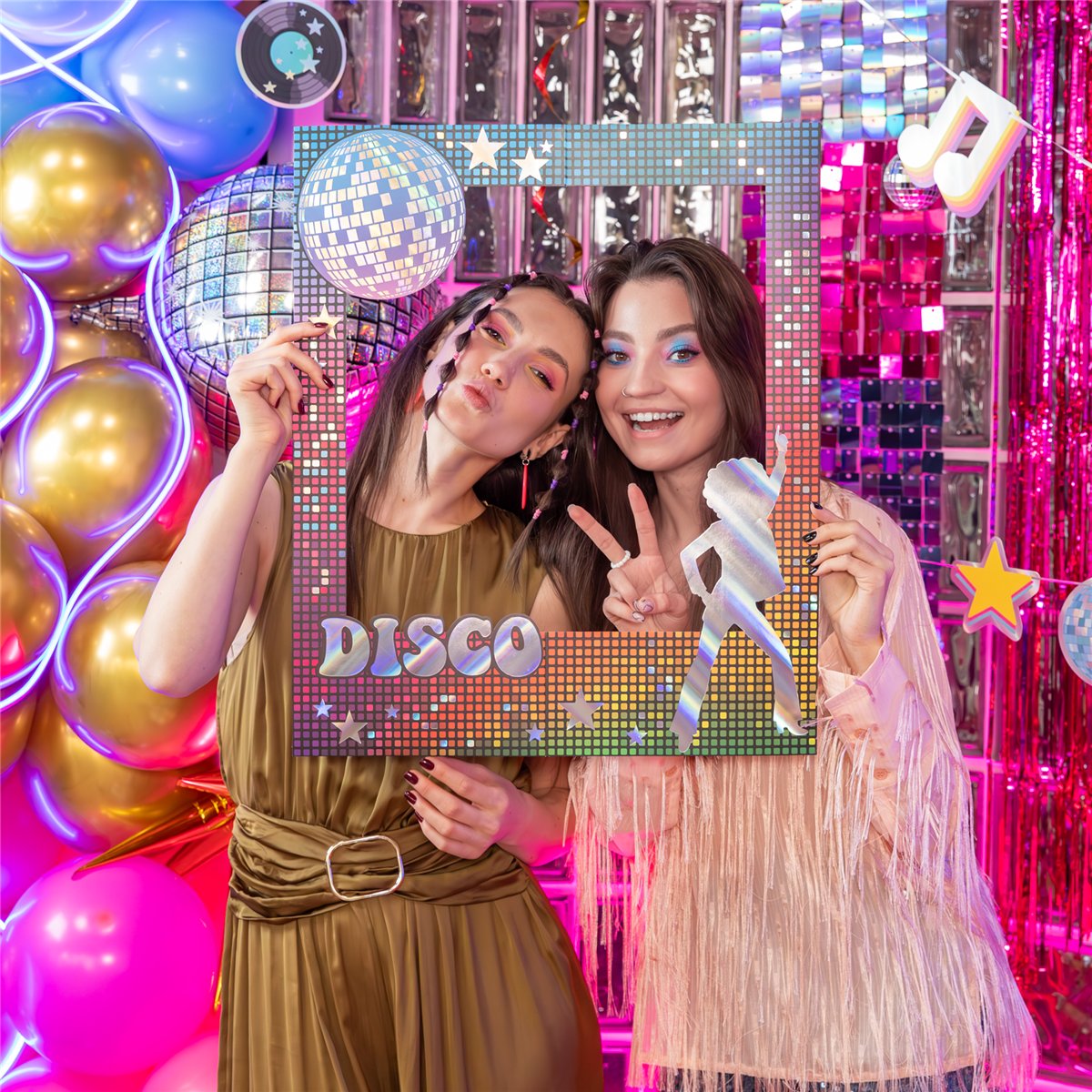 1 stk, Fotorekvisitter Retro disco Fotoramme 1 stk, Fotorekvisitter Retro disco Fotoramme