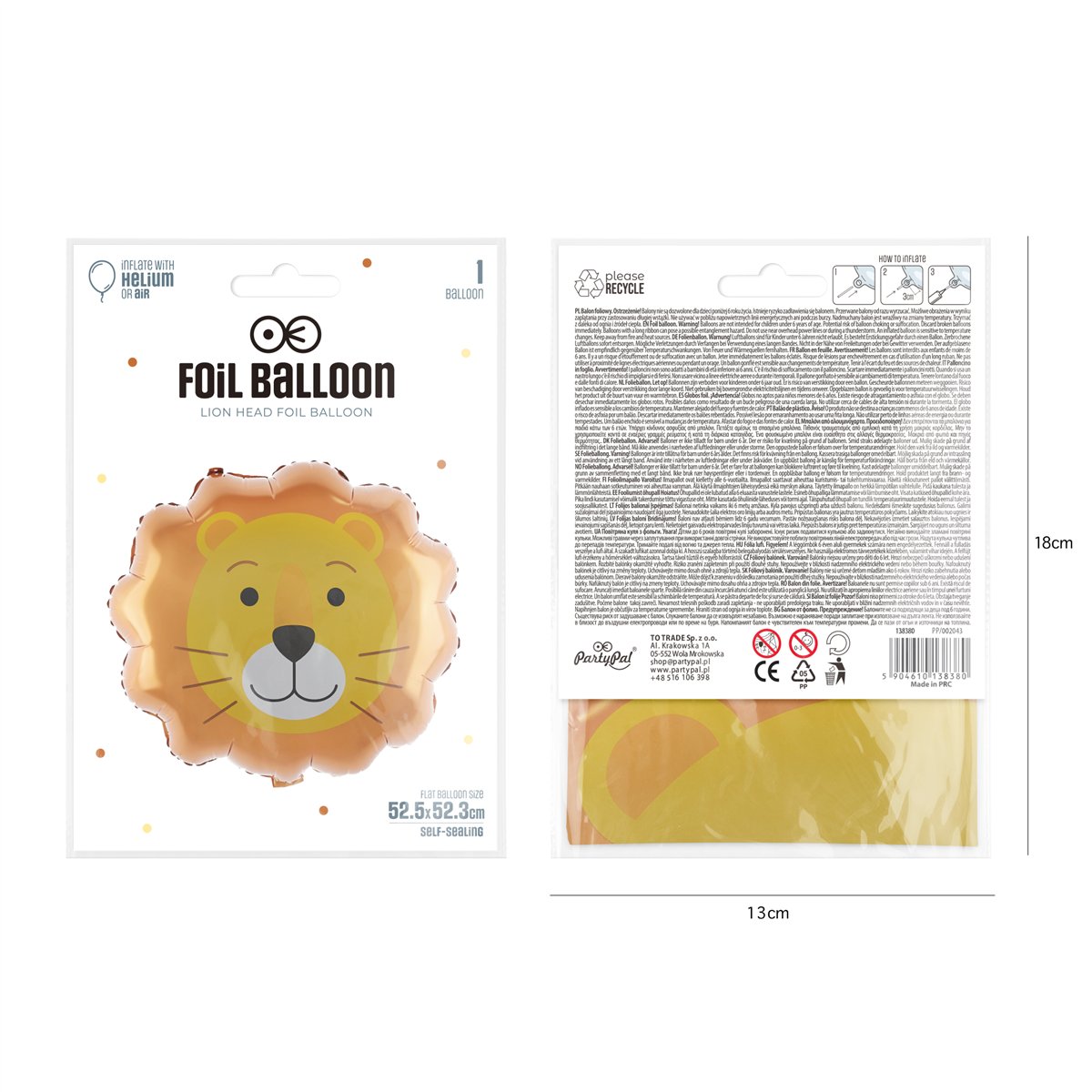 Folieballon Løvehoved Safari Brun og Gul Løve folieballon 52x52cm Folieballon Løvehoved Safari Brun og Gul Løve folieballon 52x52cm