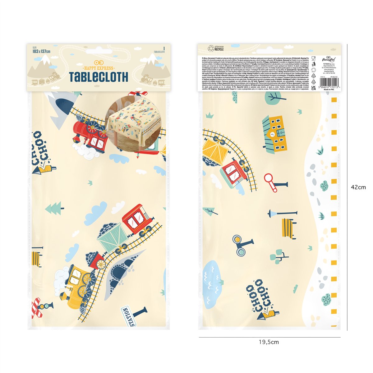 Plastikdug Happy Express Tog design 137 cm x 183 cm Plastikdug Happy Express Tog design 137 cm x 183 cm