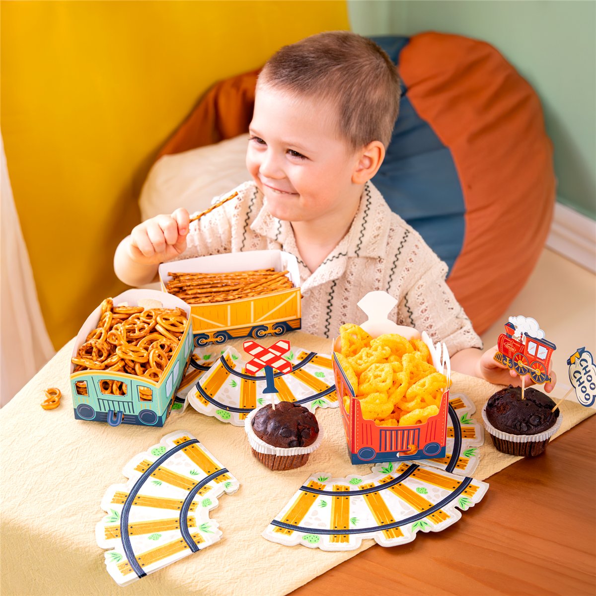 3 stk. Snackbokse Happy Express Damp tog Blandede Farver