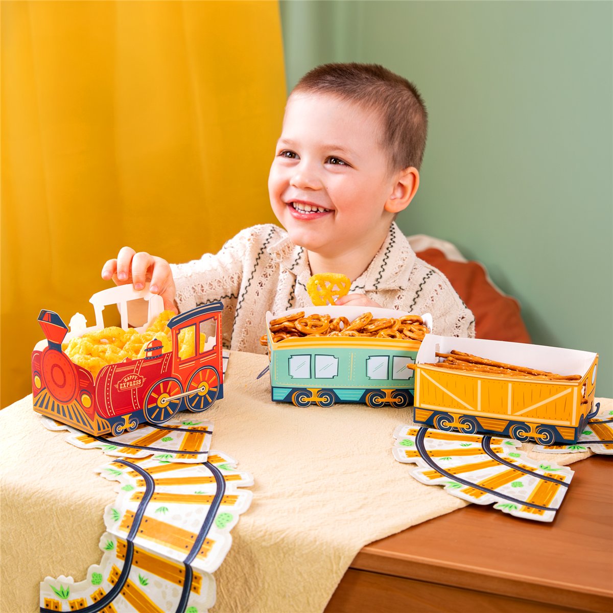 3 stk. Snackbokse Happy Express Damp tog Blandede Farver