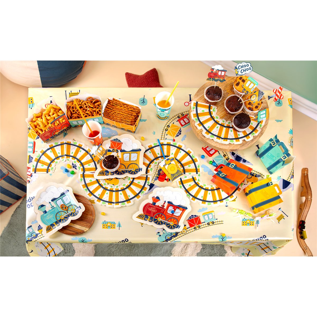 8 stk. Cupcake Toppers Happy Express Tog Tema 11 cm