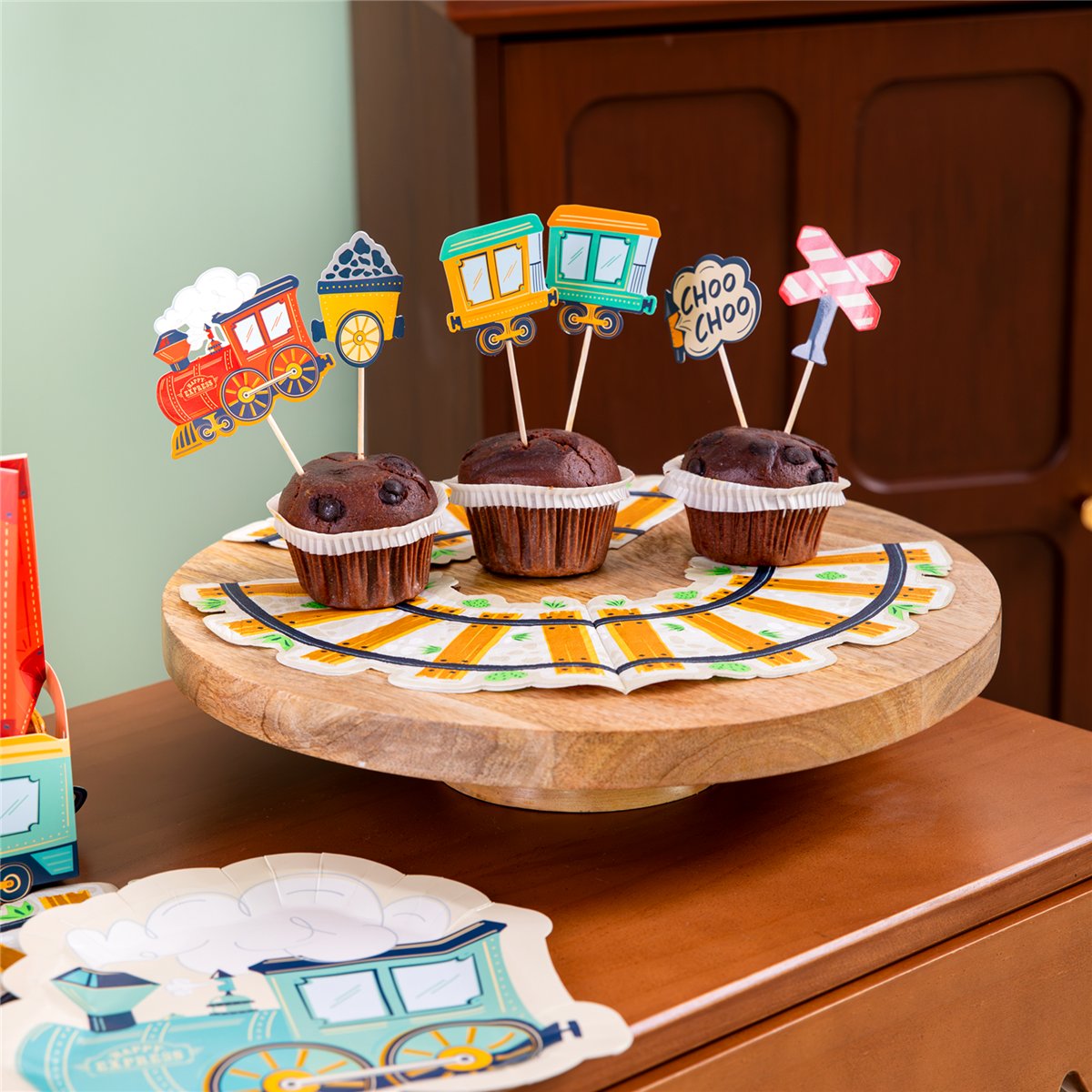 8 stk. Cupcake Toppers Happy Express Tog Tema 11 cm