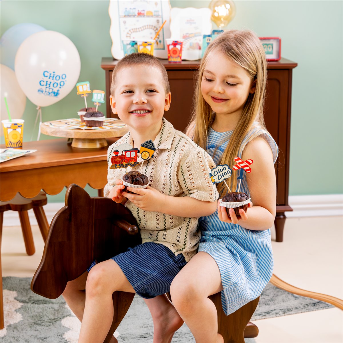 8 stk. Cupcake Toppers Happy Express Tog Tema 11 cm