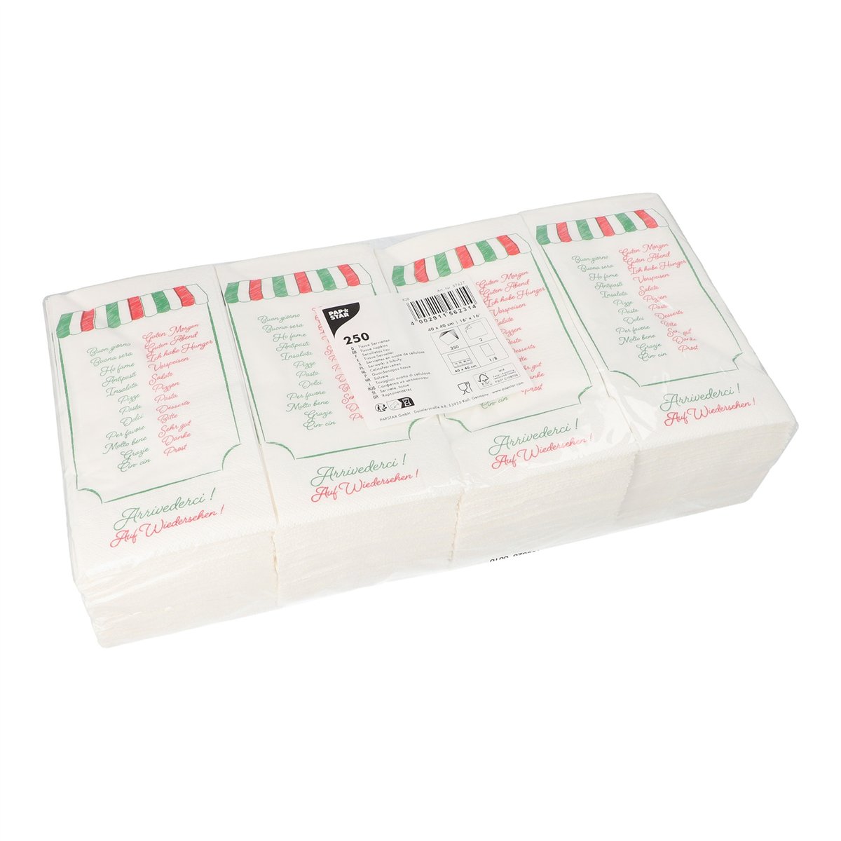 250 stk. Middagsservietter Pizza 2-lags 1/8-foldet 40x40 cm "Italien" 250 stk. Middagsservietter Pizza 2-lags 1/8-foldet 40x40 cm "Italien"