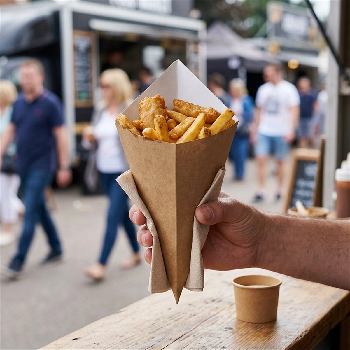 50 stk. Kræmmerhus til Pommes Frites 195×335 mm Brun/Hvid 50 stk. Kræmmerhus til Pommes Frites 195×335 mm Brun/Hvid