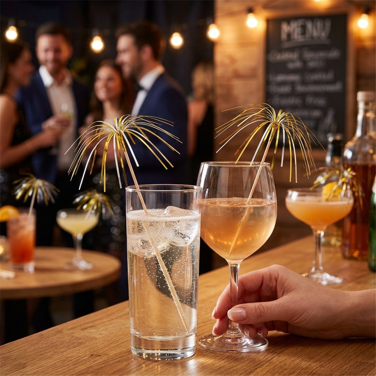 10 stk. Cocktailpinde guld og sølv fyrværkeri 225 mm 10 stk. Cocktailpinde guld og sølv fyrværkeri 225 mm