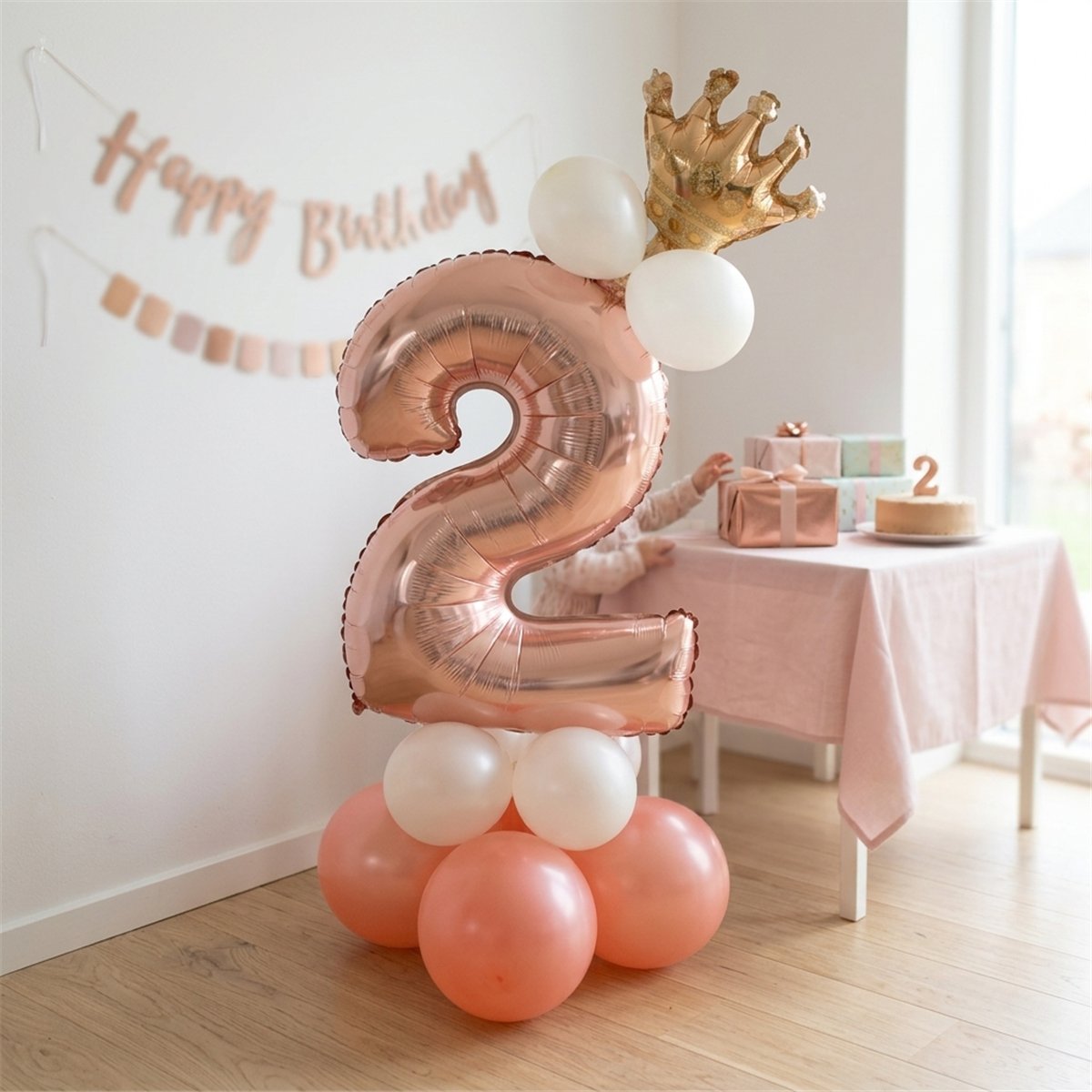 Ballonsæt 2 år Roseguld folie tal og krone 110 cm Ballonsæt 2 år Roseguld folie tal og krone 110 cm