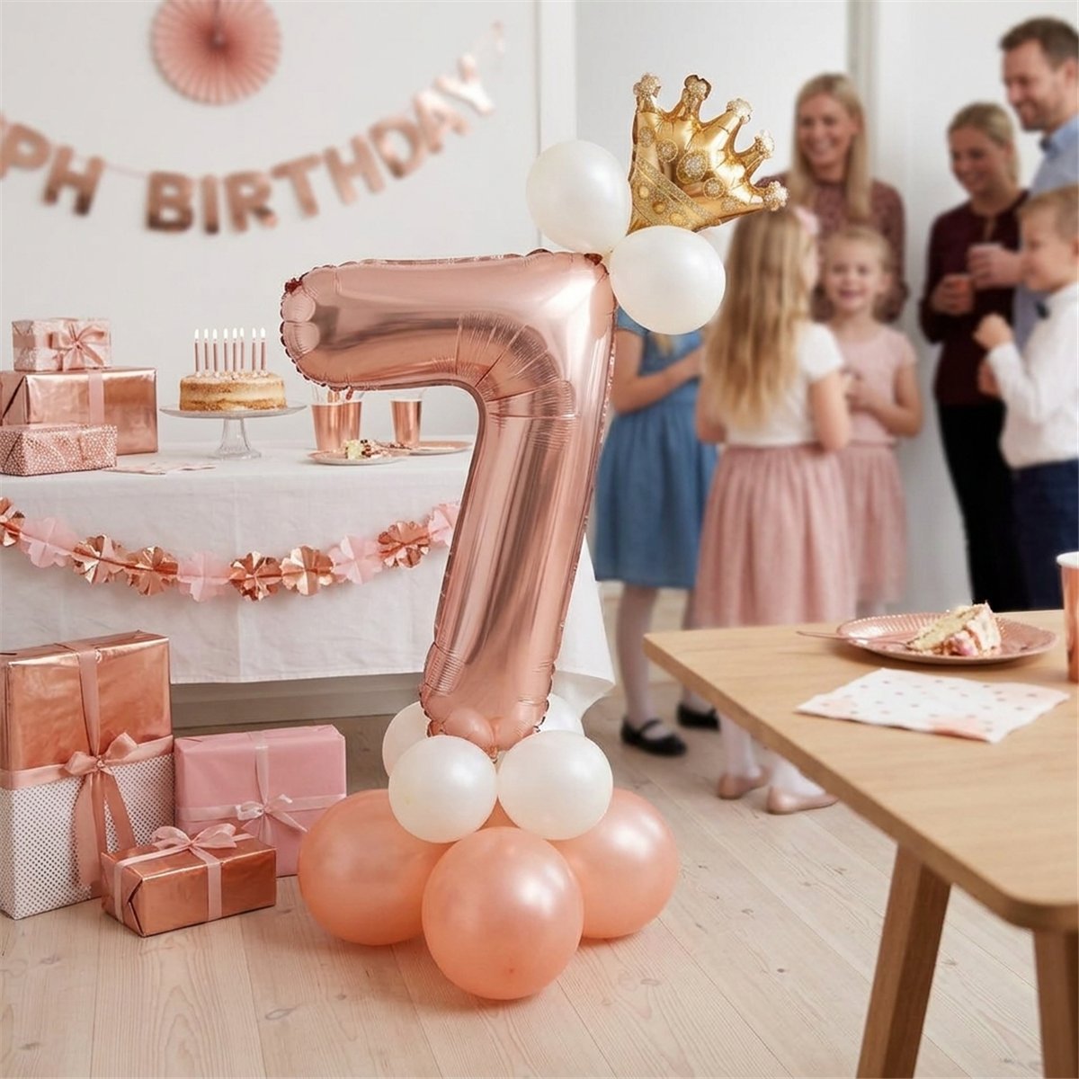 Ballonsæt Tal 7 og Krone Roseguld 7-års fødselsdag Ballonsæt Tal 7 og Krone Roseguld 7-års fødselsdag