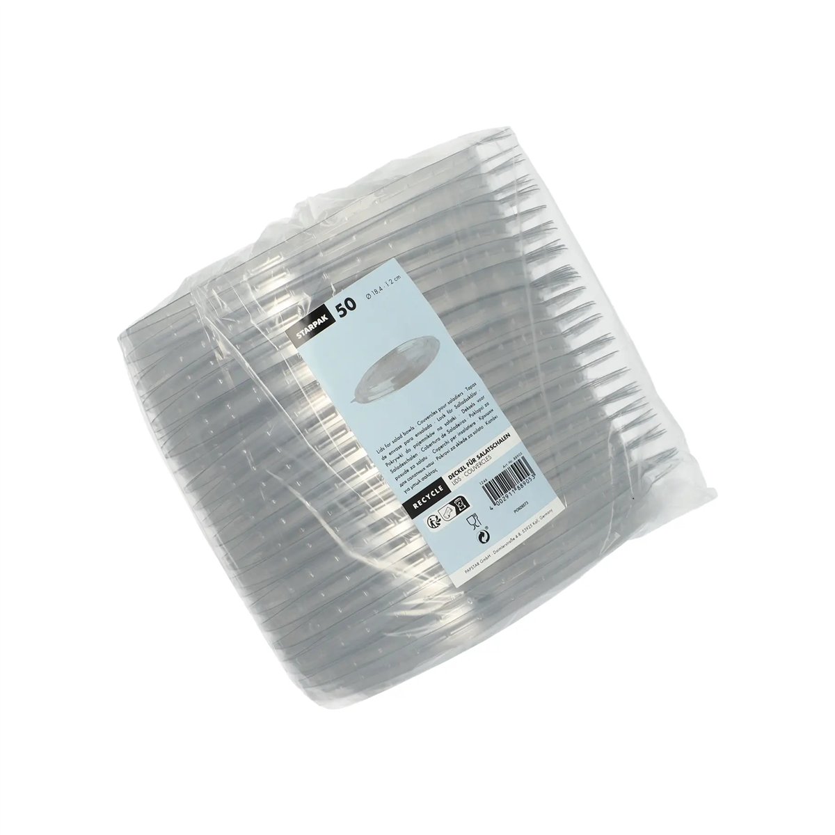 50 stk. L&aring;g til Salatsk&aring;le Transparent PET &Oslash; 18,4 cm