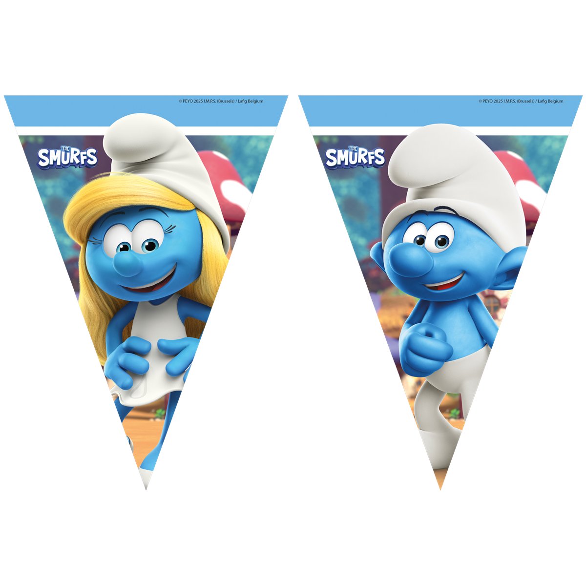 Smølferne™ Vimpelguirlande 9 flag papir 230 cm Smølferne™ Vimpelguirlande 9 flag papir 230 cm