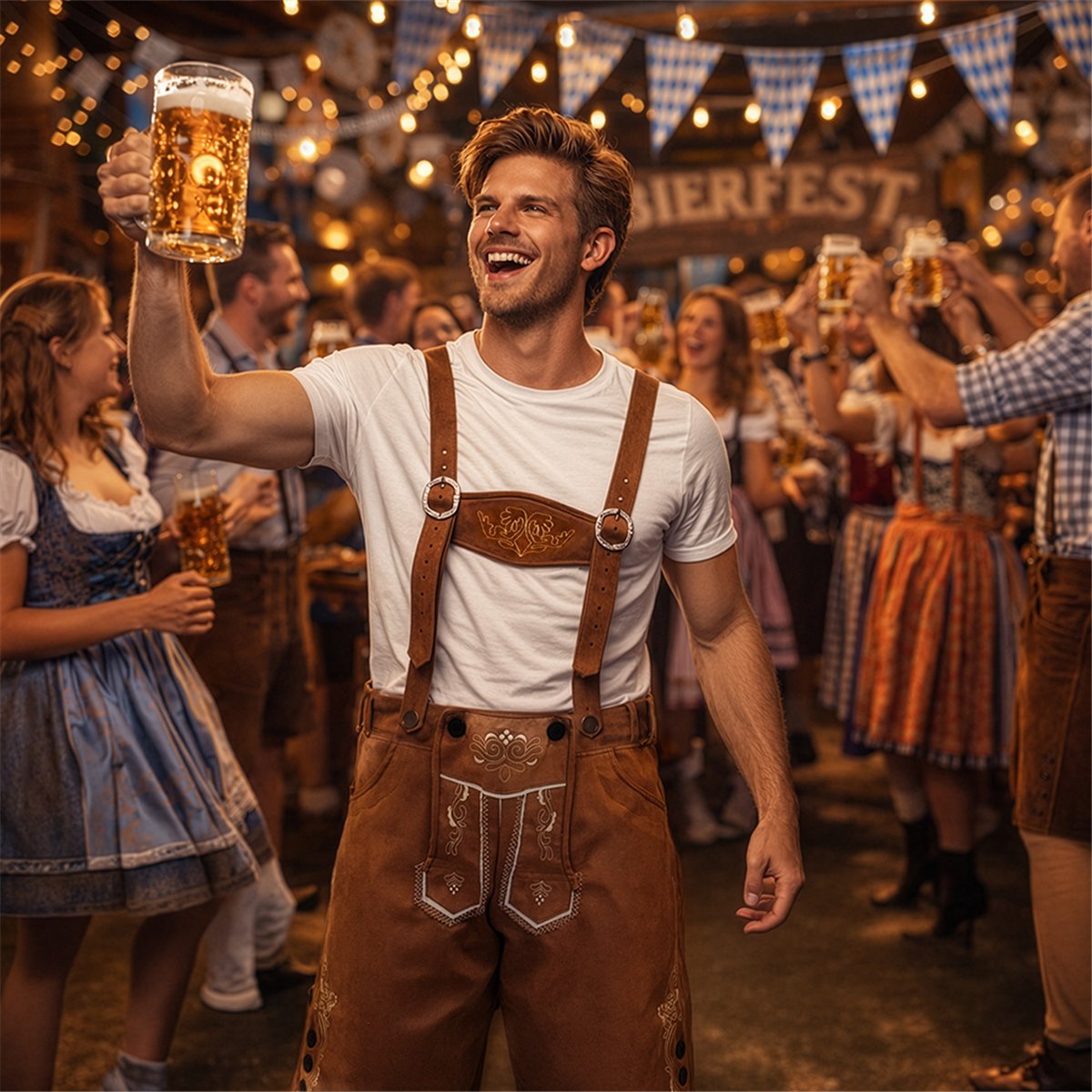 Lederhosen Fritz brun XXL bayersk udklædningskostume Lederhosen Fritz brun XXL bayersk udklædningskostume