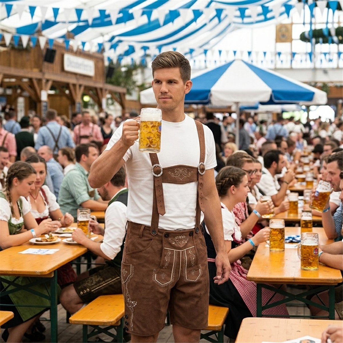 Lederhosen Fritz brun XL bayersk udklædning Lederhosen Fritz brun XL bayersk udklædning