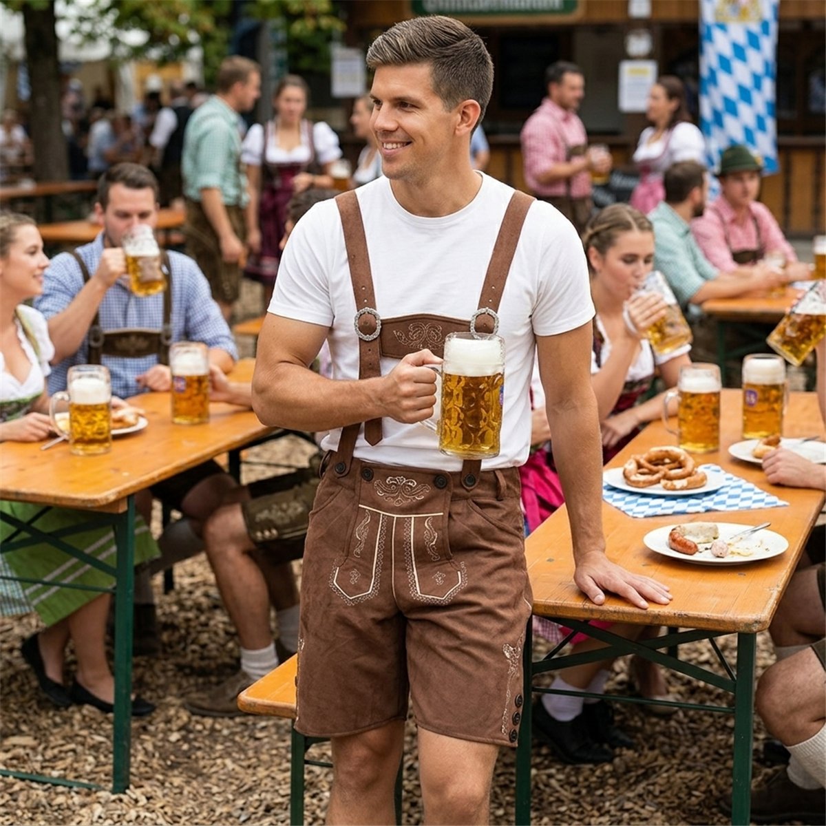 Lederhosen Fritz brun XXL bayersk udklædningskostume Lederhosen Fritz brun XXL bayersk udklædningskostume