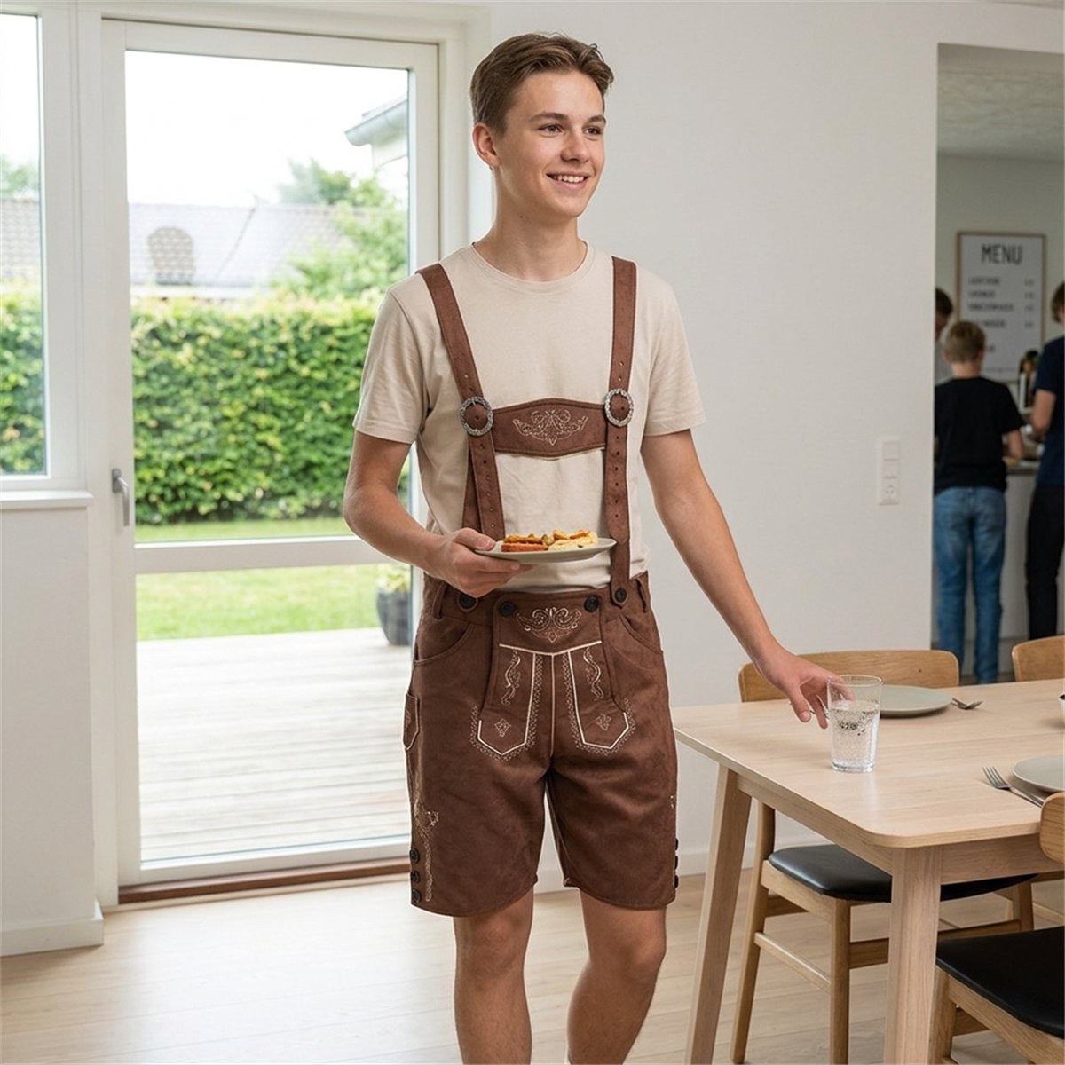 Lederhosen Fritz brun str. M bayersk kostume Lederhosen Fritz brun str. M bayersk kostume