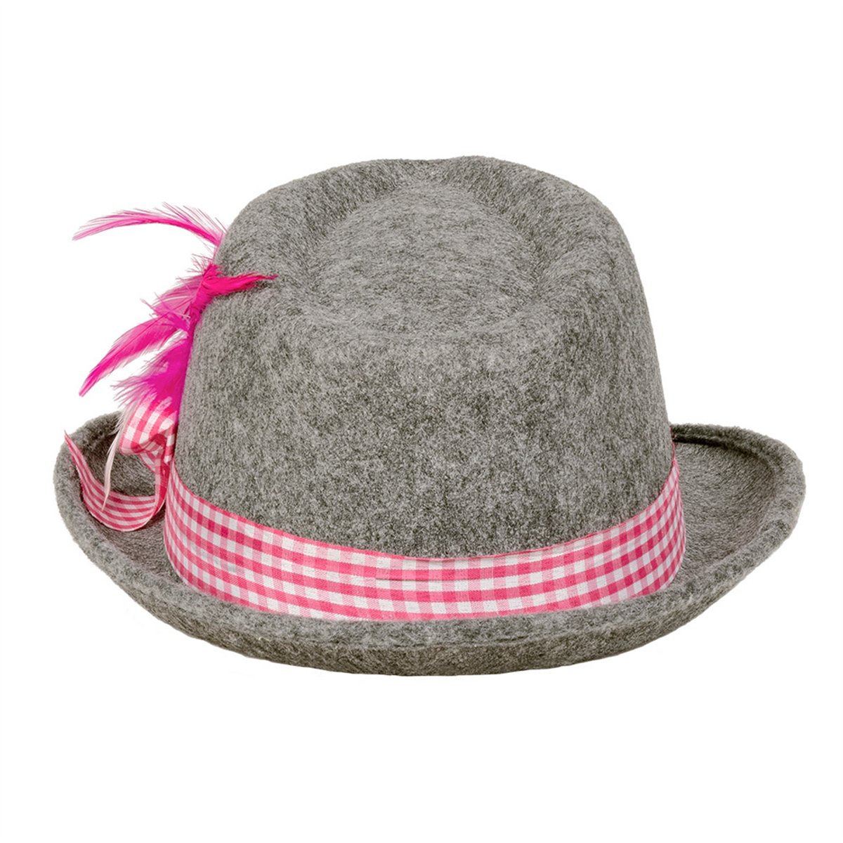 Tyrolerhat Grå med Pink og Hvide Fjer 59 cm Tyrolerhat Grå med Pink og Hvide Fjer 59 cm