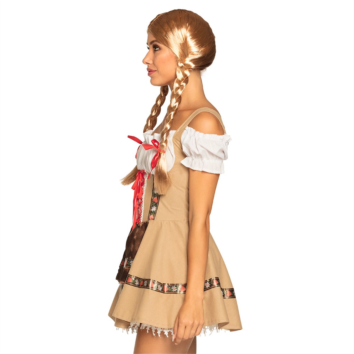 Kort tyrolerkjole str. 36/38 Beige dirndl med brunt satinforklæde Kort tyrolerkjole str. 36/38 Beige dirndl med brunt satinforklæde