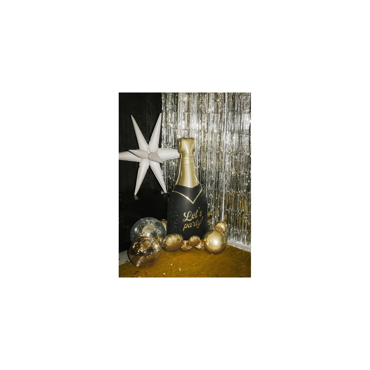Standing foil balloon Bubble Bottle, 79x114 cm, black and gold Standing foil balloon Bubble Bottle, 79x114 cm, black and gold