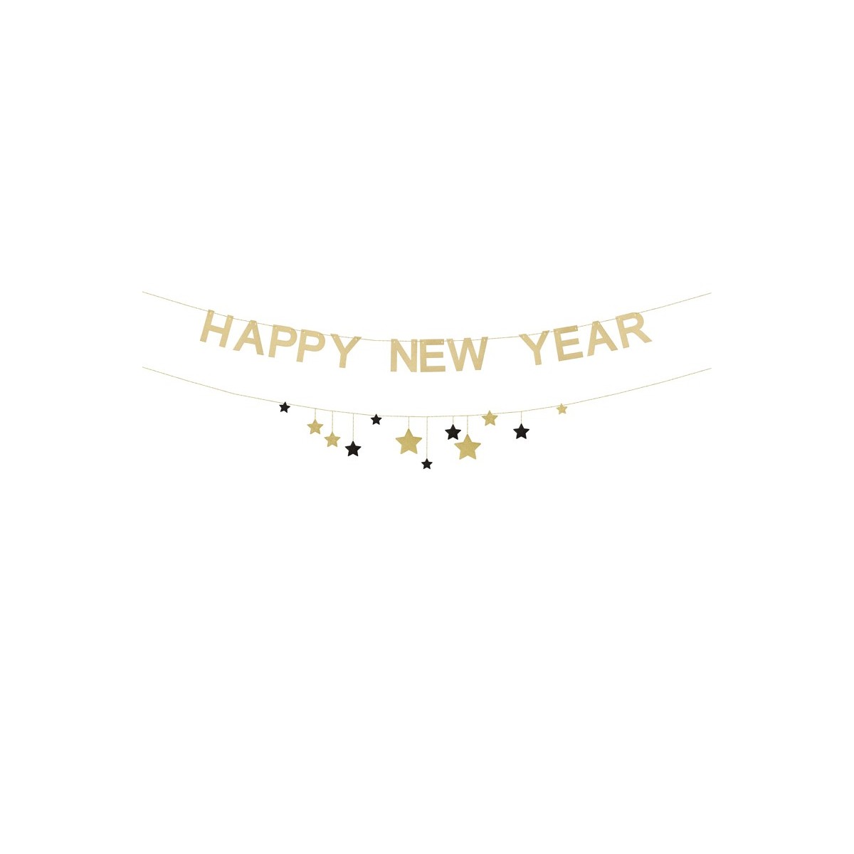Banner Happy New Year with stars, 300 cm, gold Banner Happy New Year with stars, 300 cm, gold