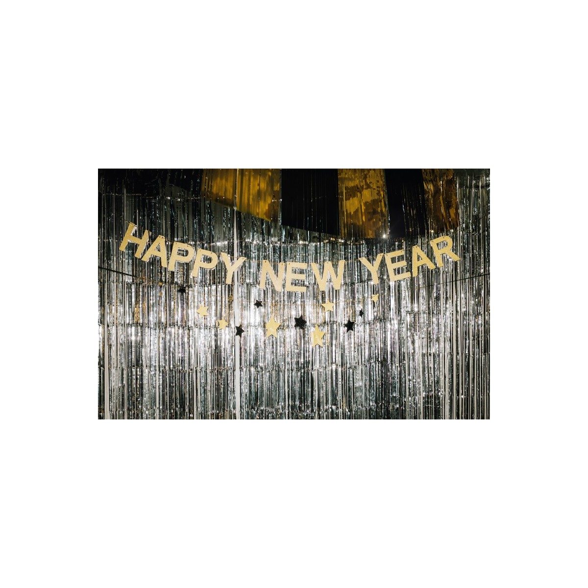 Banner Happy New Year with stars, 300 cm, gold Banner Happy New Year with stars, 300 cm, gold