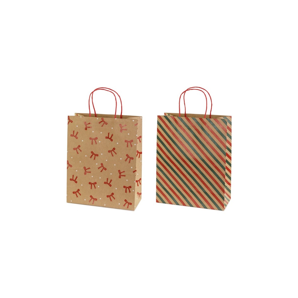Gift bags Stripes and bows, 26x32.5x12 cm, kraft (1 pkt / 6 pc.) Gift bags Stripes and bows, 26x32.5x12 cm, kraft (1 pkt / 6 pc.)