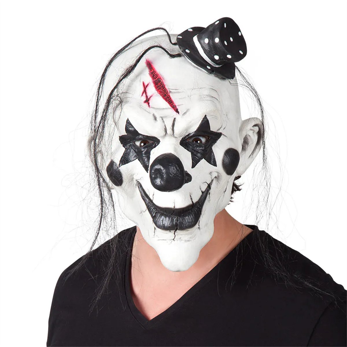 Psycho Clown Maske Med få Hår Voksen Heldækkende Latex Psycho Clown Maske Med få Hår Voksen Heldækkende Latex