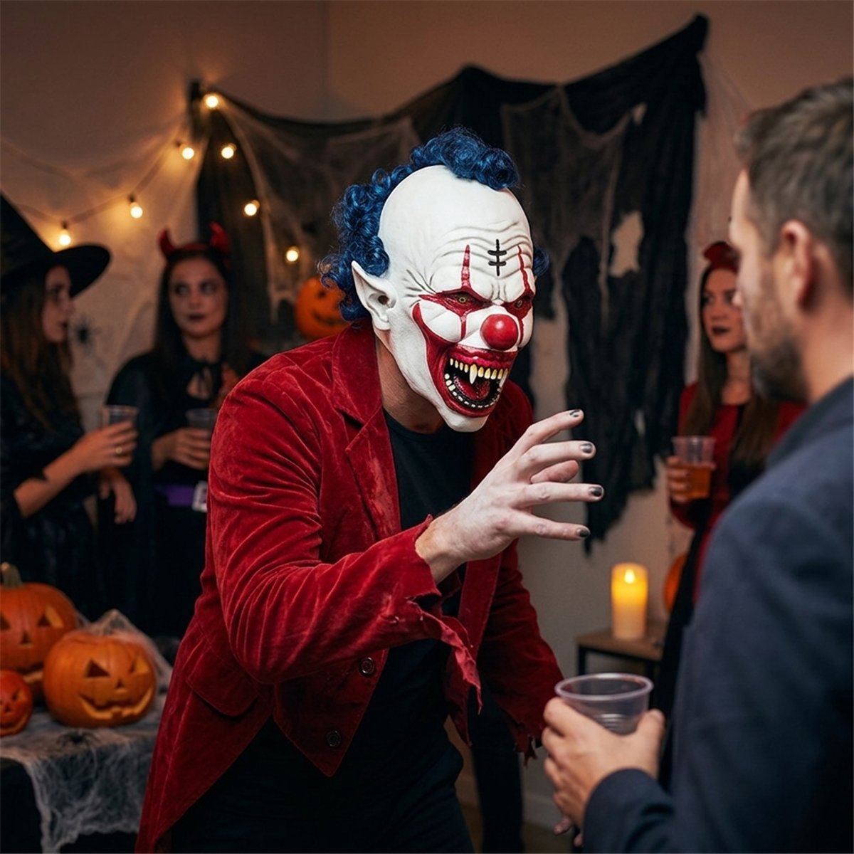 Vampyrklovnemaske Voksen Held&aelig;kkende Latex Bl&aring;t H&aring;r
