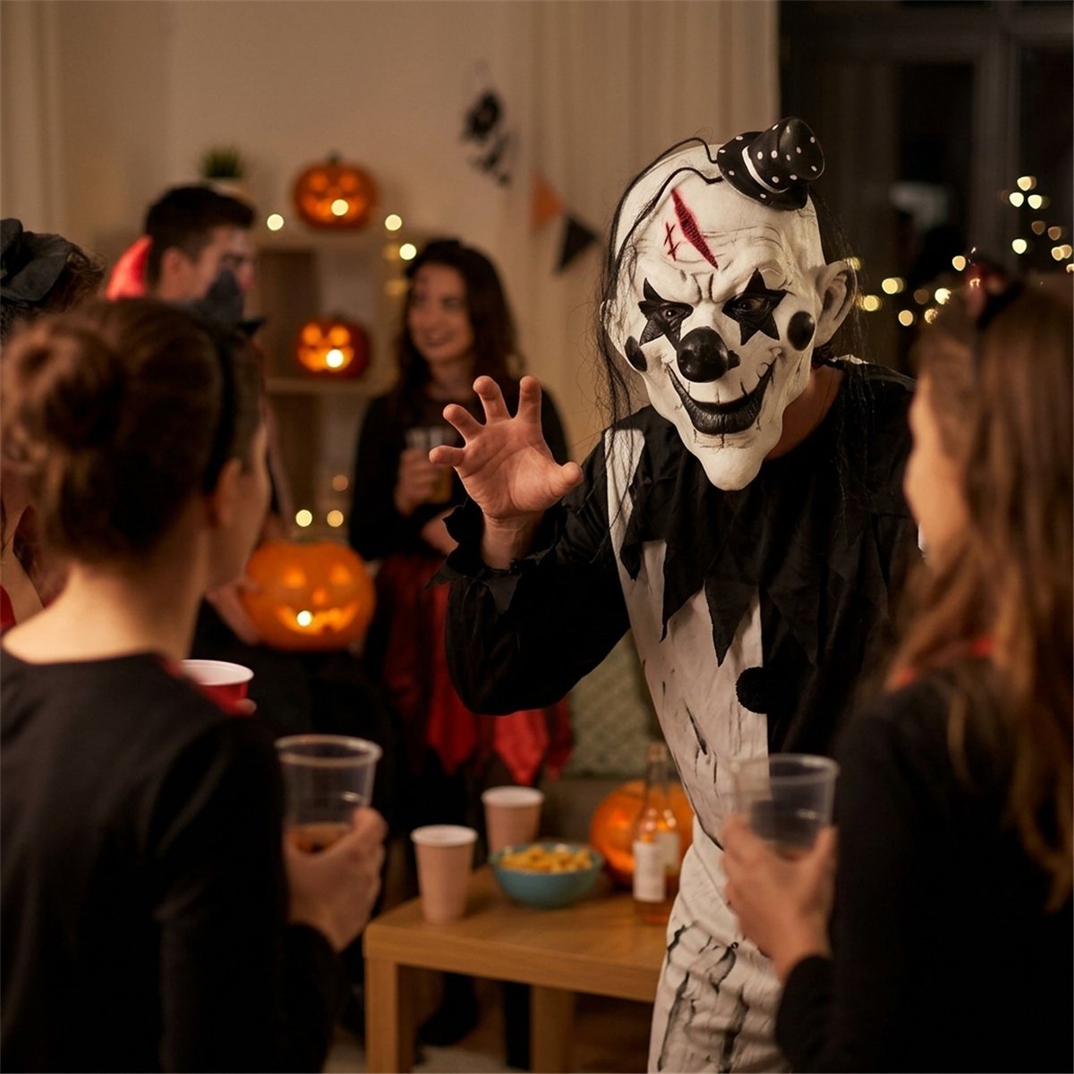 Latexmaske Psycho Clown Voksen Sort og hvid heldækkende Latexmaske Psycho Clown Voksen Sort og hvid heldækkende