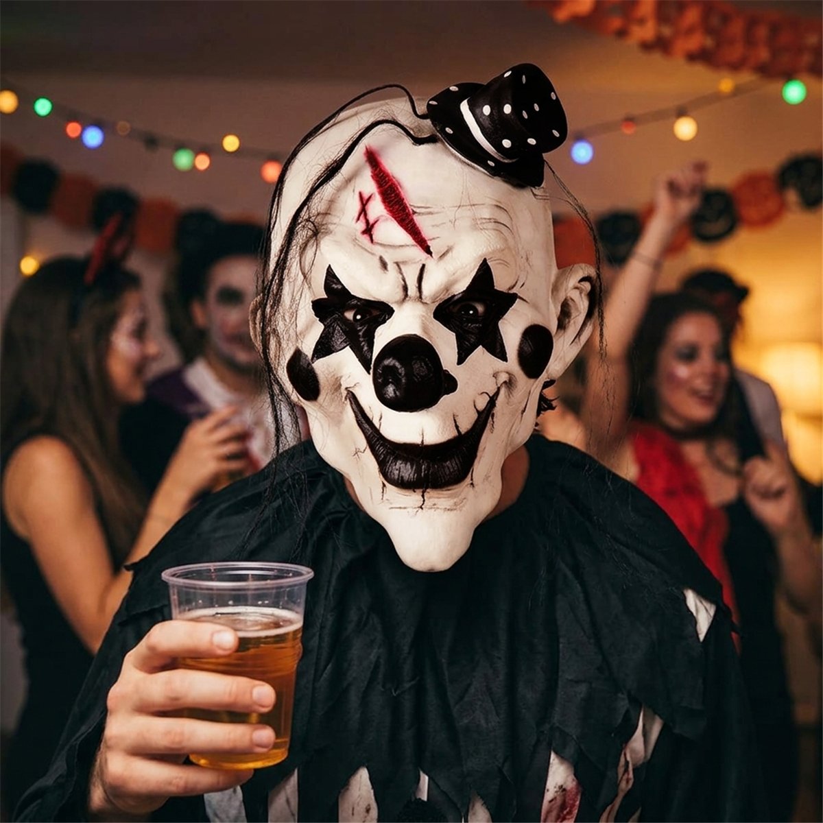 Latexmaske Psycho Clown Voksen Sort og hvid heldækkende Latexmaske Psycho Clown Voksen Sort og hvid heldækkende