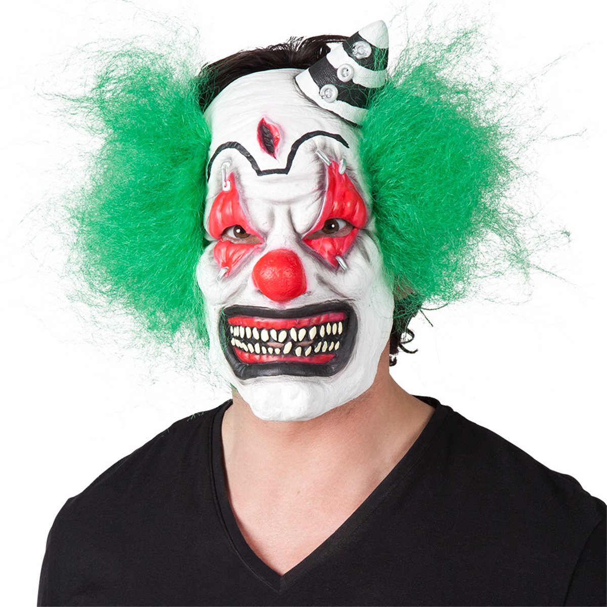 Klovnemaske Med Med Grønt Hår Latex Halvmaske Voksen Klovnemaske Med Med Grønt Hår Latex Halvmaske Voksen