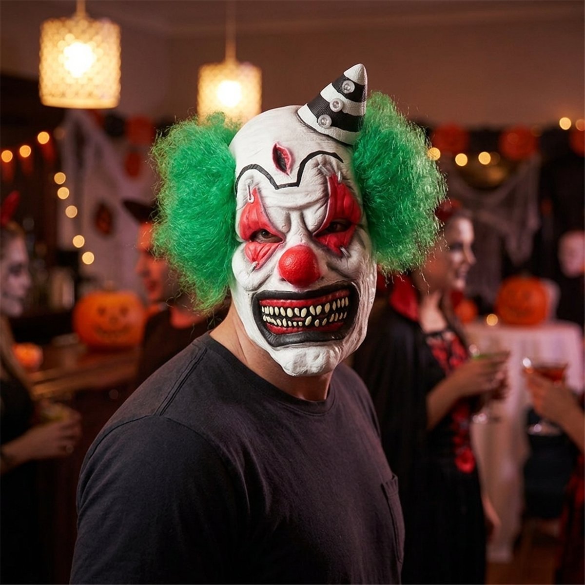 Klovnemaske Horror Voksen Grøn Latex med Hår og Hat Klovnemaske Horror Voksen Grøn Latex med Hår og Hat