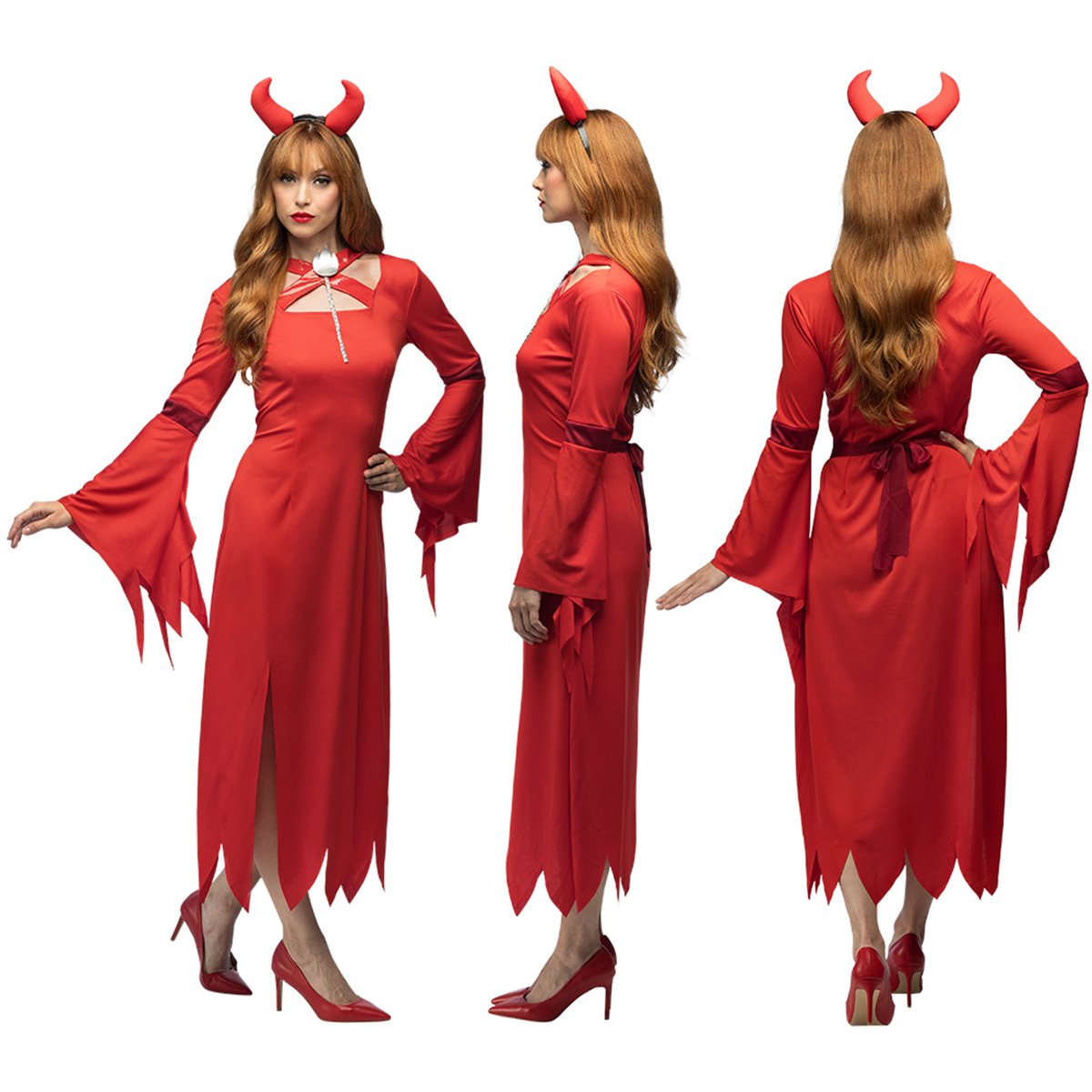 Kostume Str. S Lady Lucifer – Rød Djævlekjole til Halloween Kostume Str. S Lady Lucifer – Rød Djævlekjole til Halloween