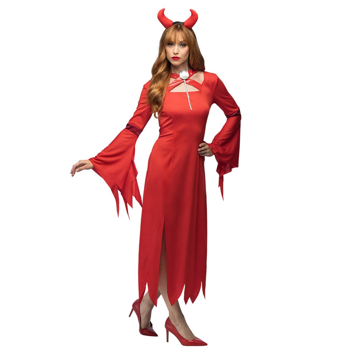 Kostume Str. S Lady Lucifer – Rød Djævlekjole til Halloween Kostume Str. S Lady Lucifer – Rød Djævlekjole til Halloween