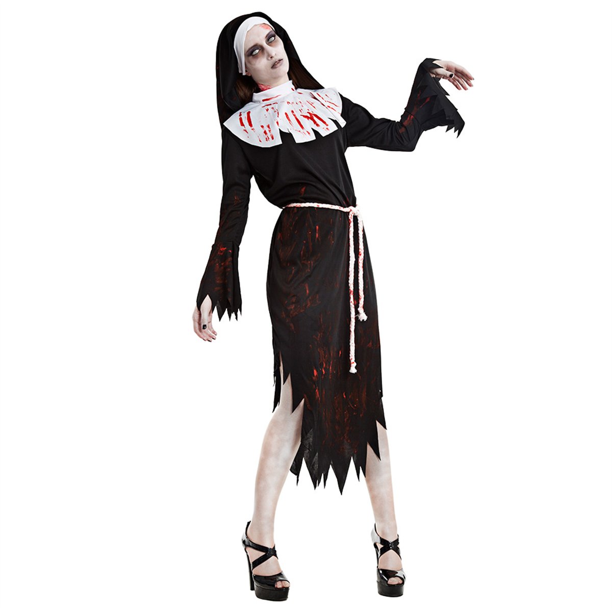 Kostume Str. S Zombie Nonne – Blodig Sort Nonnedragt Kostume Str. S Zombie Nonne – Blodig Sort Nonnedragt