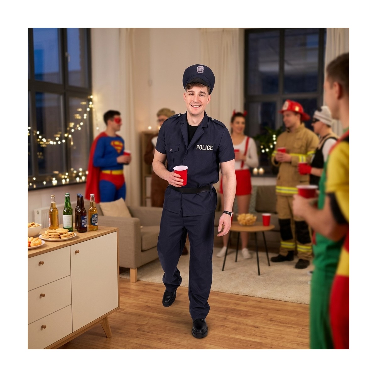 Politibetjent uniform s&aelig;t Voksen Navy Bl&aring; str. L